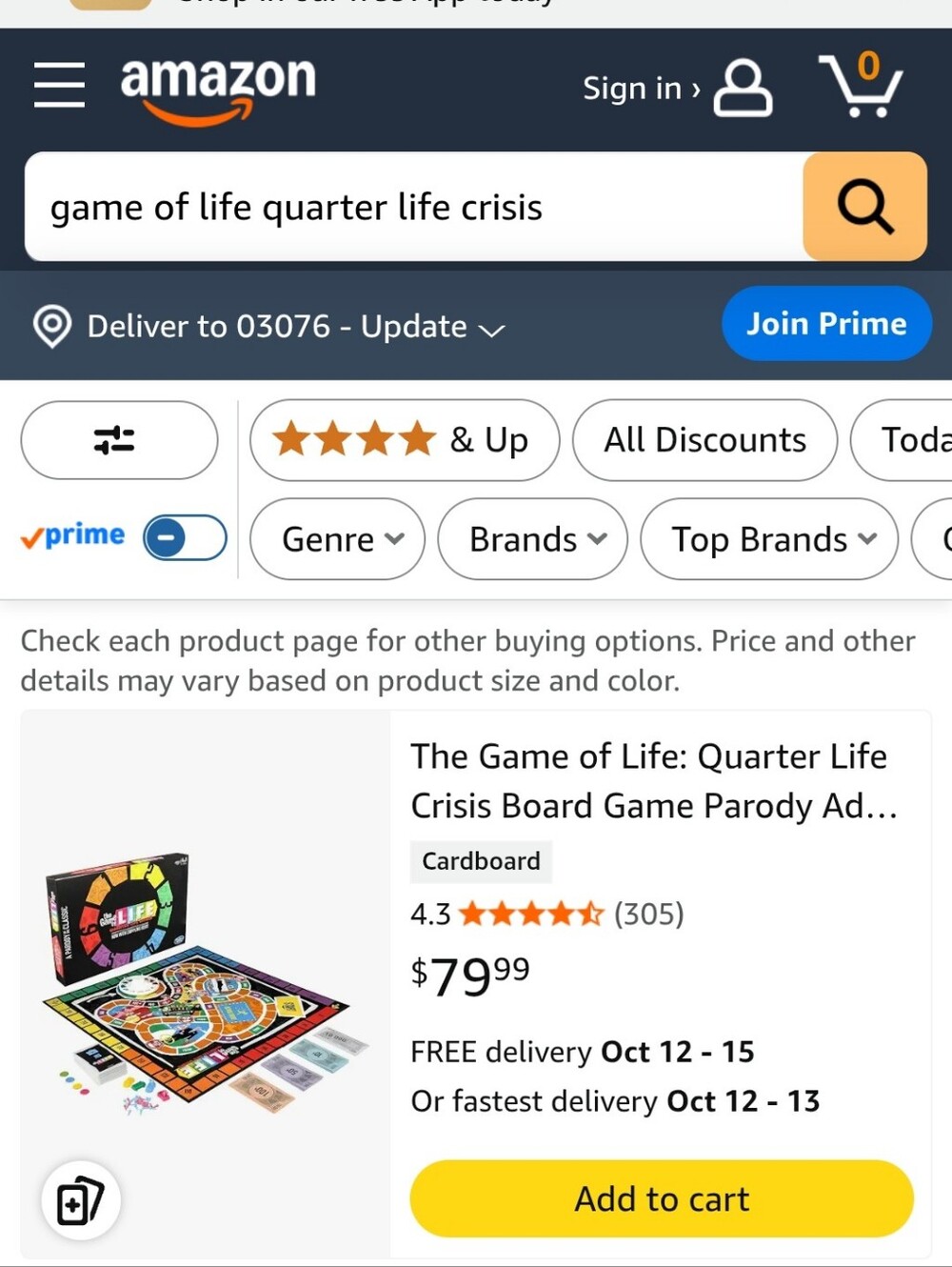 Quarter Life Crisis Board Game - Parody - Black Multicolor Factory Sealed NWY